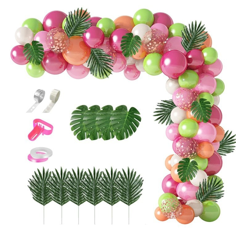 Pink Green Balloons Garland Arch Kit Palm Leaves Girl Hawaiian Theme Birthday Baby Shower Wedding Party Decoration Inflatable Decorations