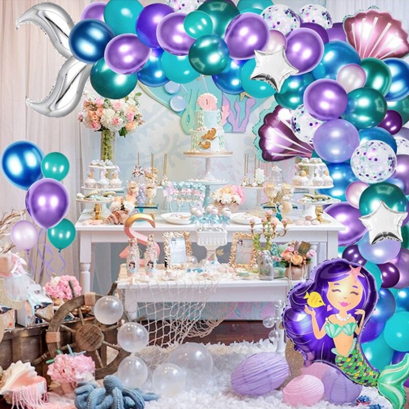 PCS Mermaid Theme Balloons Arch Set Party Decorations Girls Birthday Baby Shower Fishtail Shell Foil Inflatable