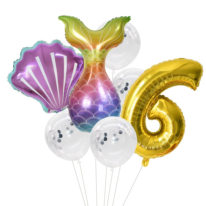 Pcs/Set Mermaid Party Number Foil Balloon Combination Baby Shower Birthday Decorations Helium Balloons 