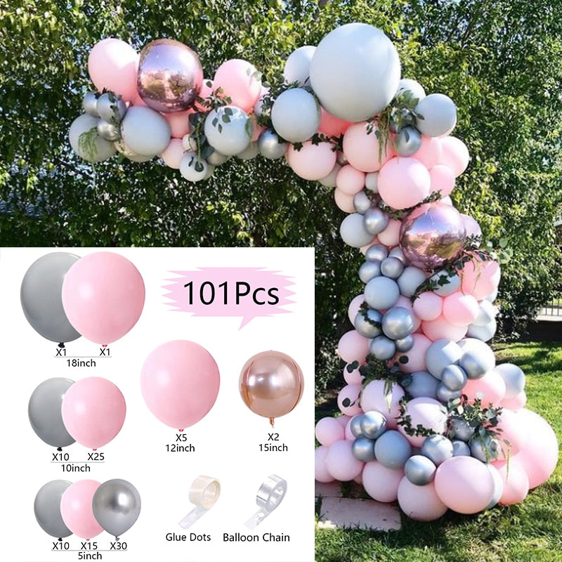 Pcs Balloons Arch Set Gray Pink Silver Balloon Garland Birthday Party Wedding Baby Baptism Shower Decoration Inflatable Decorations