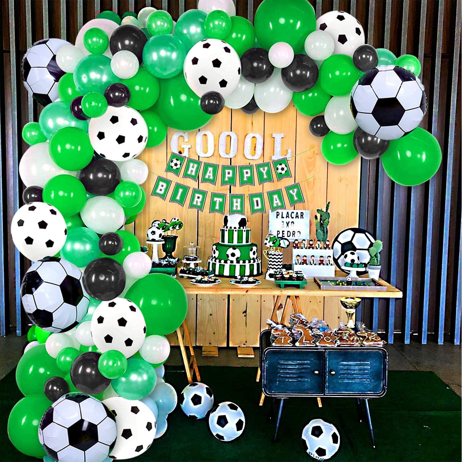 Soccer Balloons Arch Garland Kit Black Green White Large Foil Balloon Football Theme Kids Birthday Party Decor Inflatable Decorations