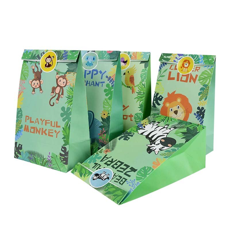 12pcs Stand Up Paper Bag Animals Flowers Candy Bag with Sticker Wedding Birthday Party Treat Gift Package Decoration Baby Shower PartyDecorHQ