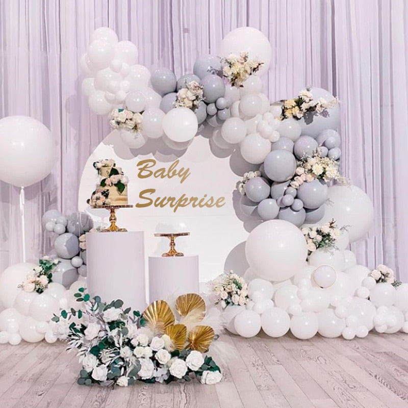 Balloons Arch Set White Grey Balloon Garland Birthday Party Kit Wedding Baby Baptism Shower Decoration Inflatable Decorations