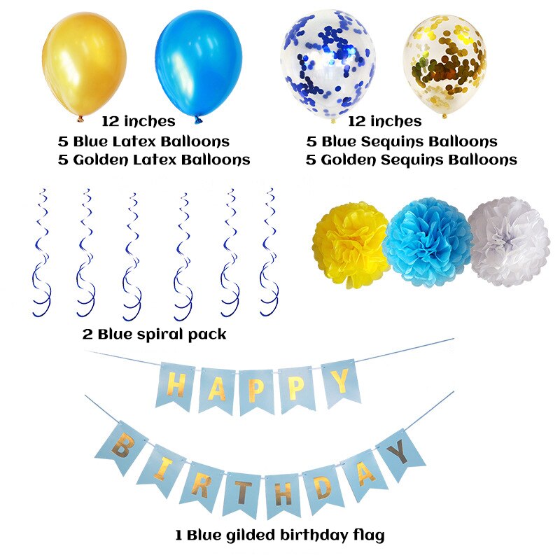 New Arrival Birthday Party Confetti Balloon Set Paper Flower Ball Blue Pink Boy Girl Supplies 