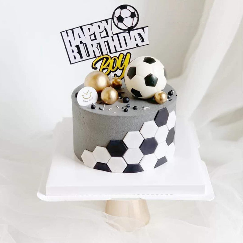 Football Basketball Theme Cake Topper Lovely Boy Soccer Ornaments Kid Birthday Happy Baking Cakes Decoration Supplies Flags 