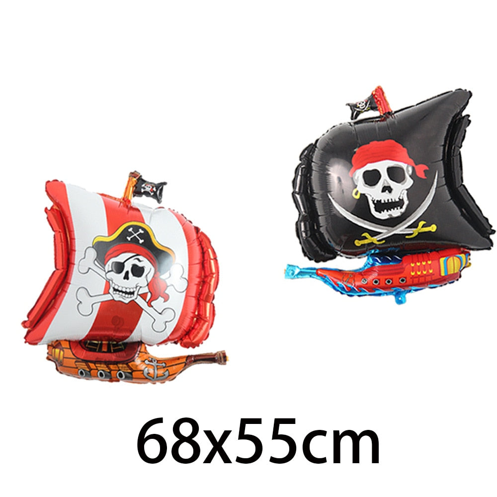 Pirate Theme Party Balloons Set Happy Birthday Banners Big Ship Foil Decoration Boy 