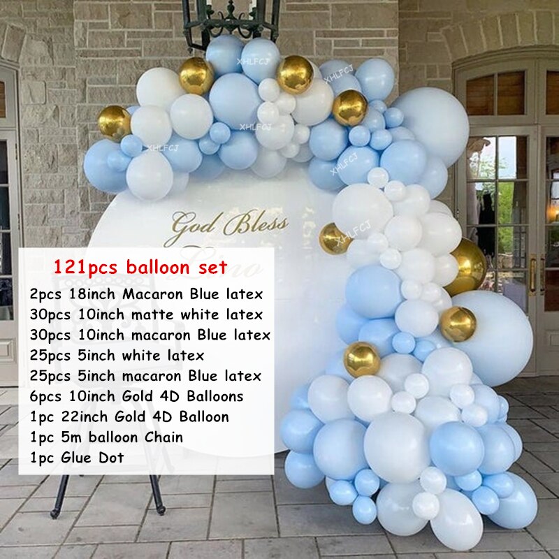 Gold Metal Balloon Blue white Latex Balloons garland Arch Kit Wedding Birthday Party Decorations Kids Adult Supplies Globos Inflatable