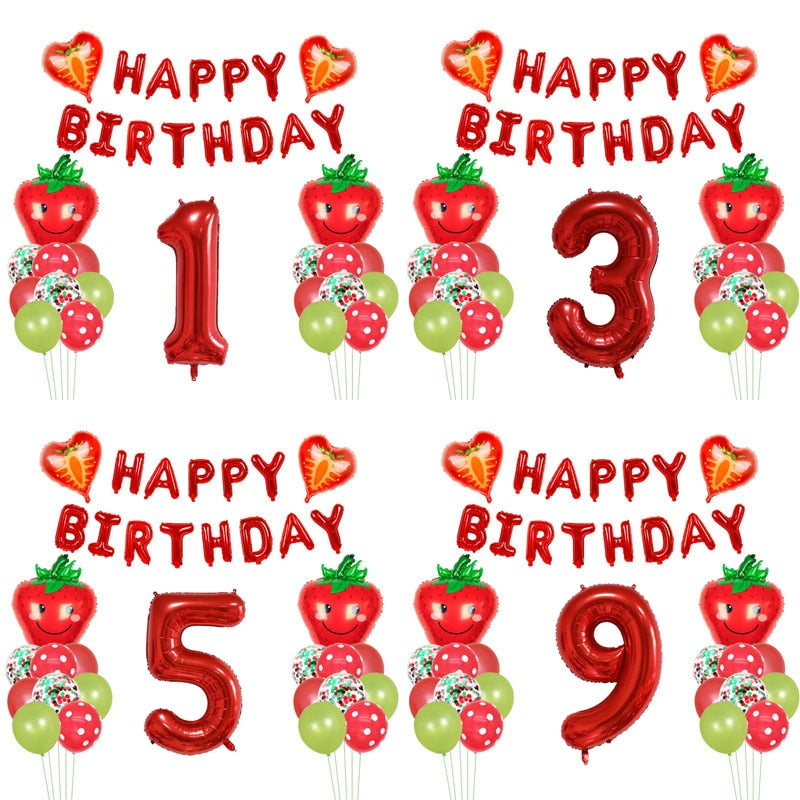 Strawberry Theme Years Old Birthday Party Decoration Balloon Set Number Foil Girl Supplies 