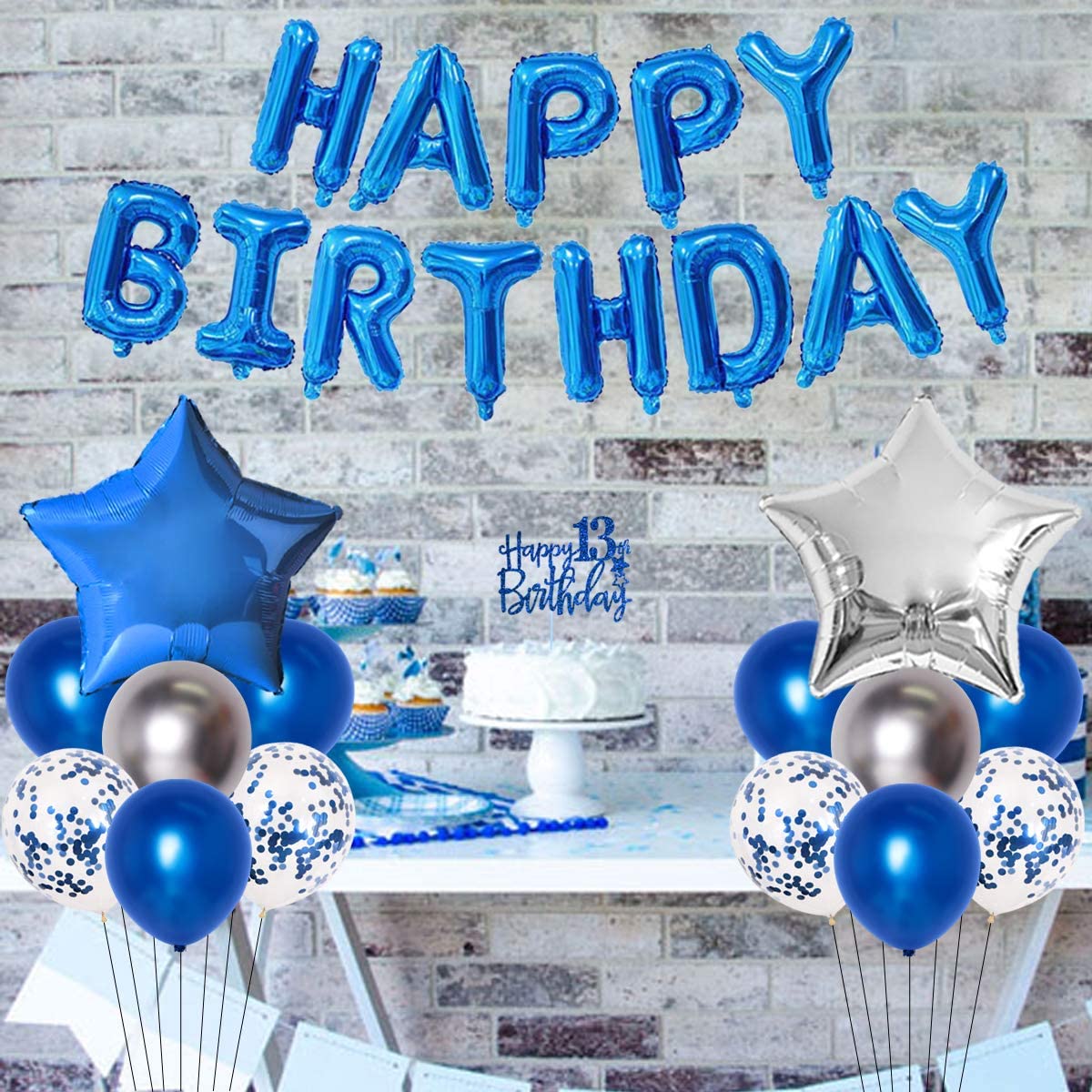 Pcs Blue th Birthday Decorations Balloon Set Boys Girls Happy Banner Cake Topper Hanging Swirls 