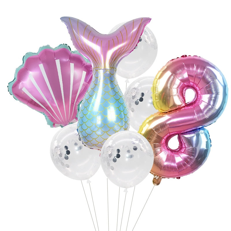 Pcs/Set Mermaid Party Number Foil Balloon Combination Baby Shower Birthday Decorations Helium Balloons 