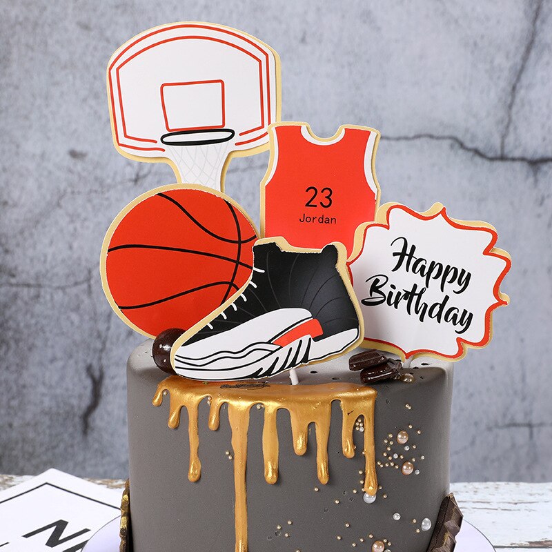 Football Basketball Theme Cake Topper Lovely Boy Soccer Ornaments Kid Birthday Happy Baking Cakes Decoration Supplies Flags 