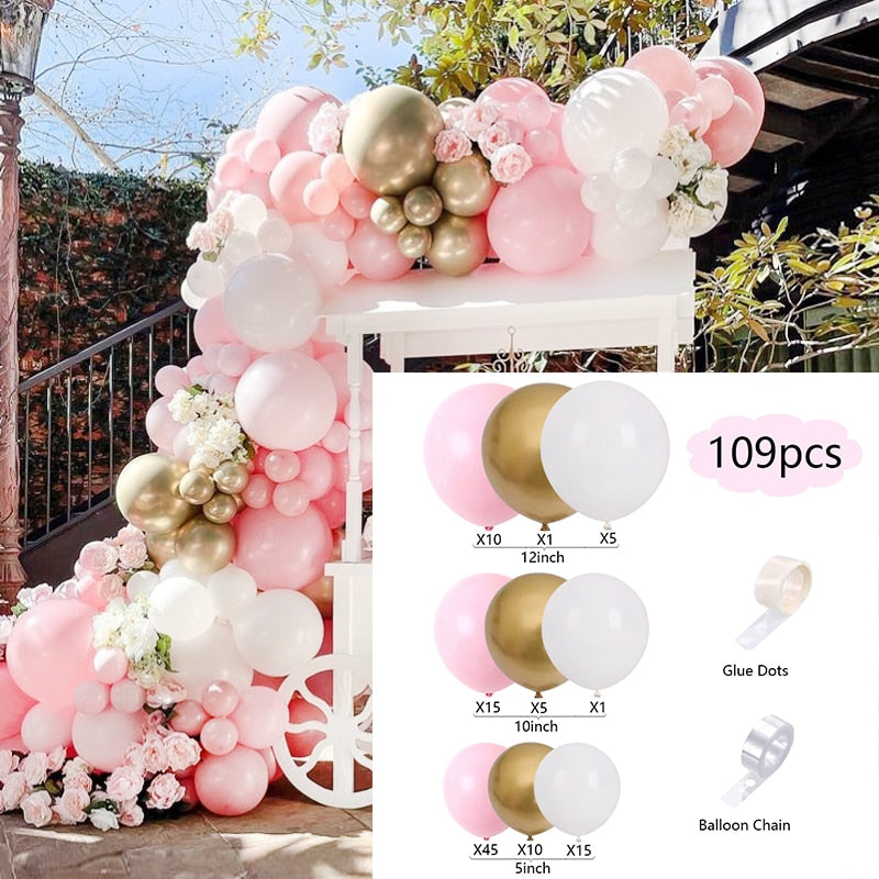 Balloons Arch Set Pink Gold White Balloon Garland Baby Baptism Shower Wedding Arches Kit Birthday Party Decor Inflatable Decorations