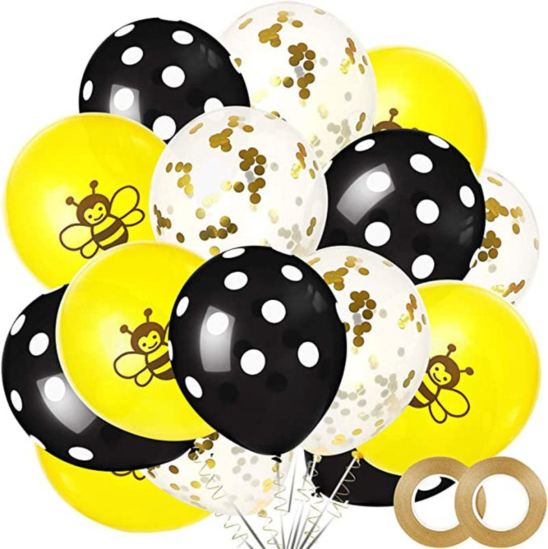 Pcs Cute Bee Confetti Latex Balloons Kids boy girl Birthday Party Decoration Gold Black Polka Dot baby shower 