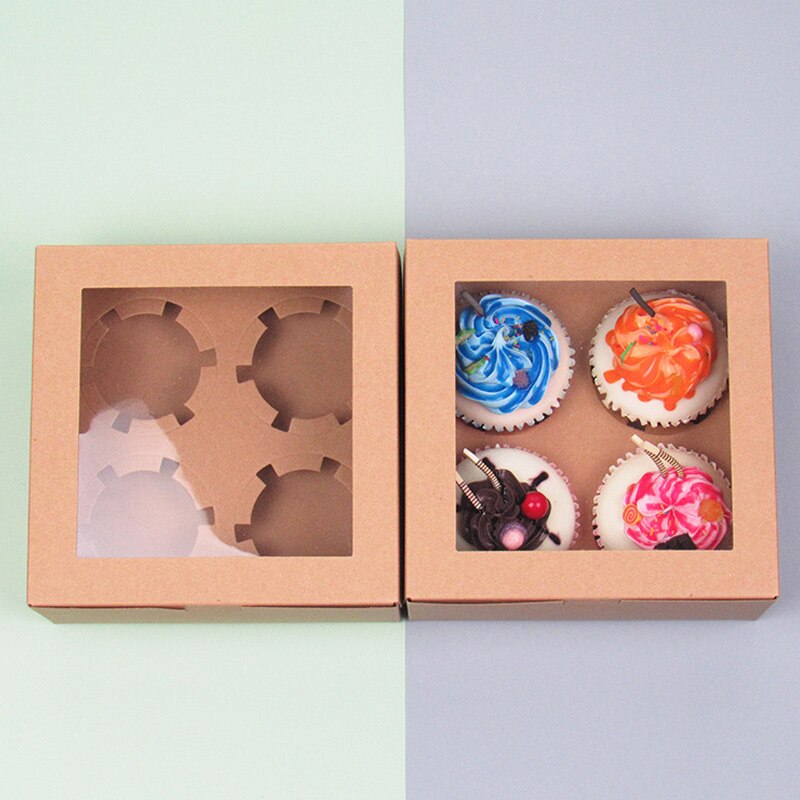 pcs Mini Cake Gift Boxes Kraft Paper Cupcake Egg Tart Packaging Box Wedding Birthday Christmas Dessert Package w/ Window 