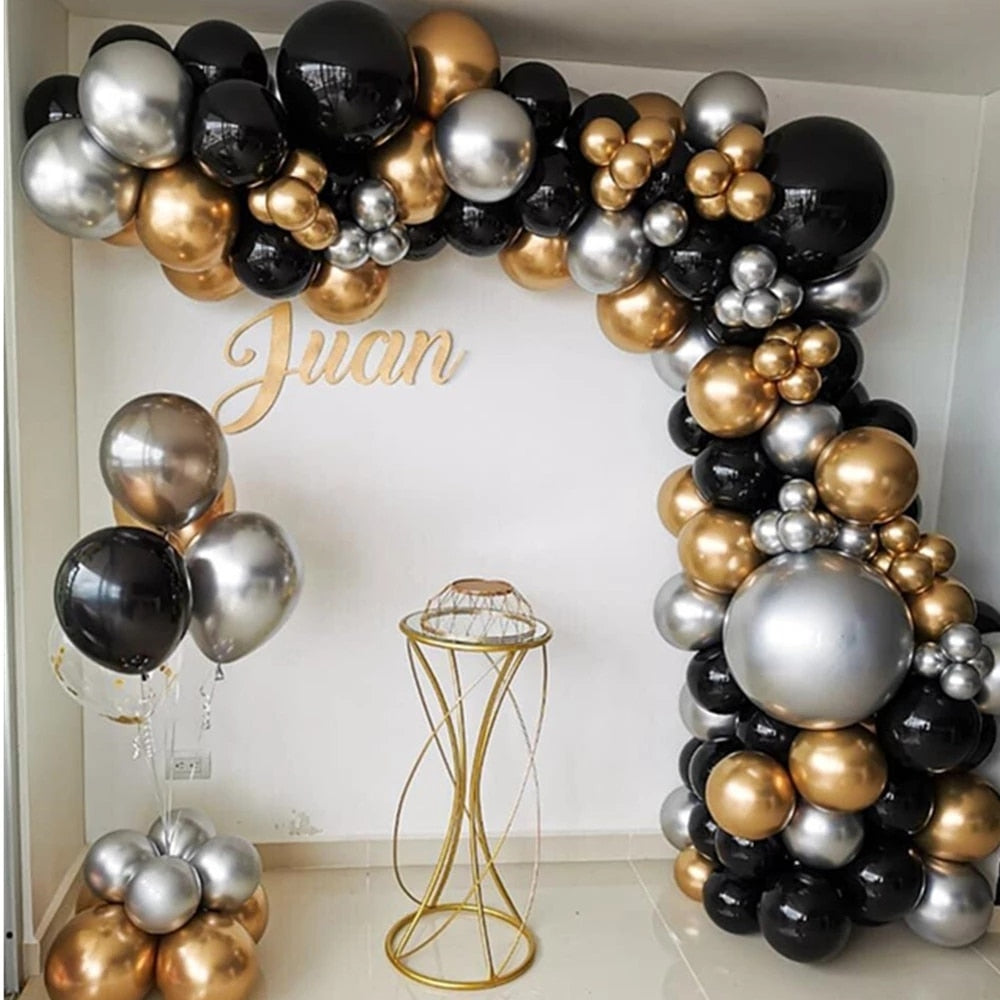 pcs Chrome Gold Latex Black Balloons Arch Garland Kit Silver Metal Globos Wedding Party Birthday Decoration New Year Deco Inflatable Decorations