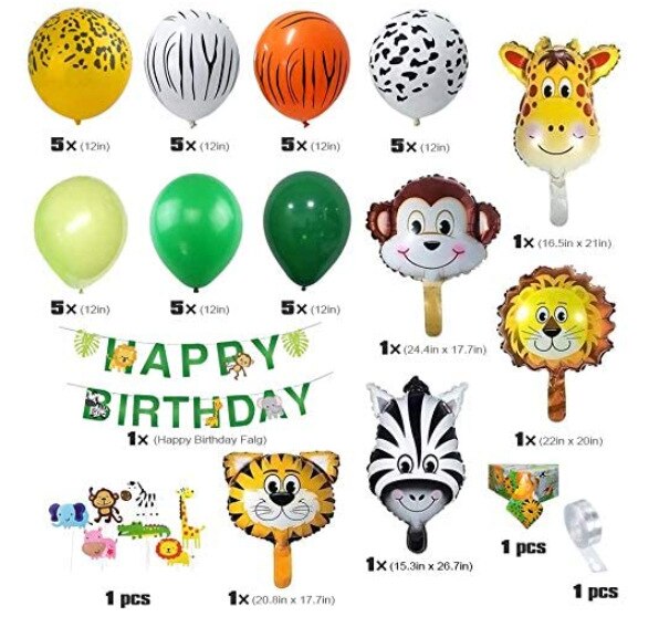 Jungle Animal Themed Birthday Party Decoration Green Balloons Set Foil Tablecloth Kids Boy Girl 