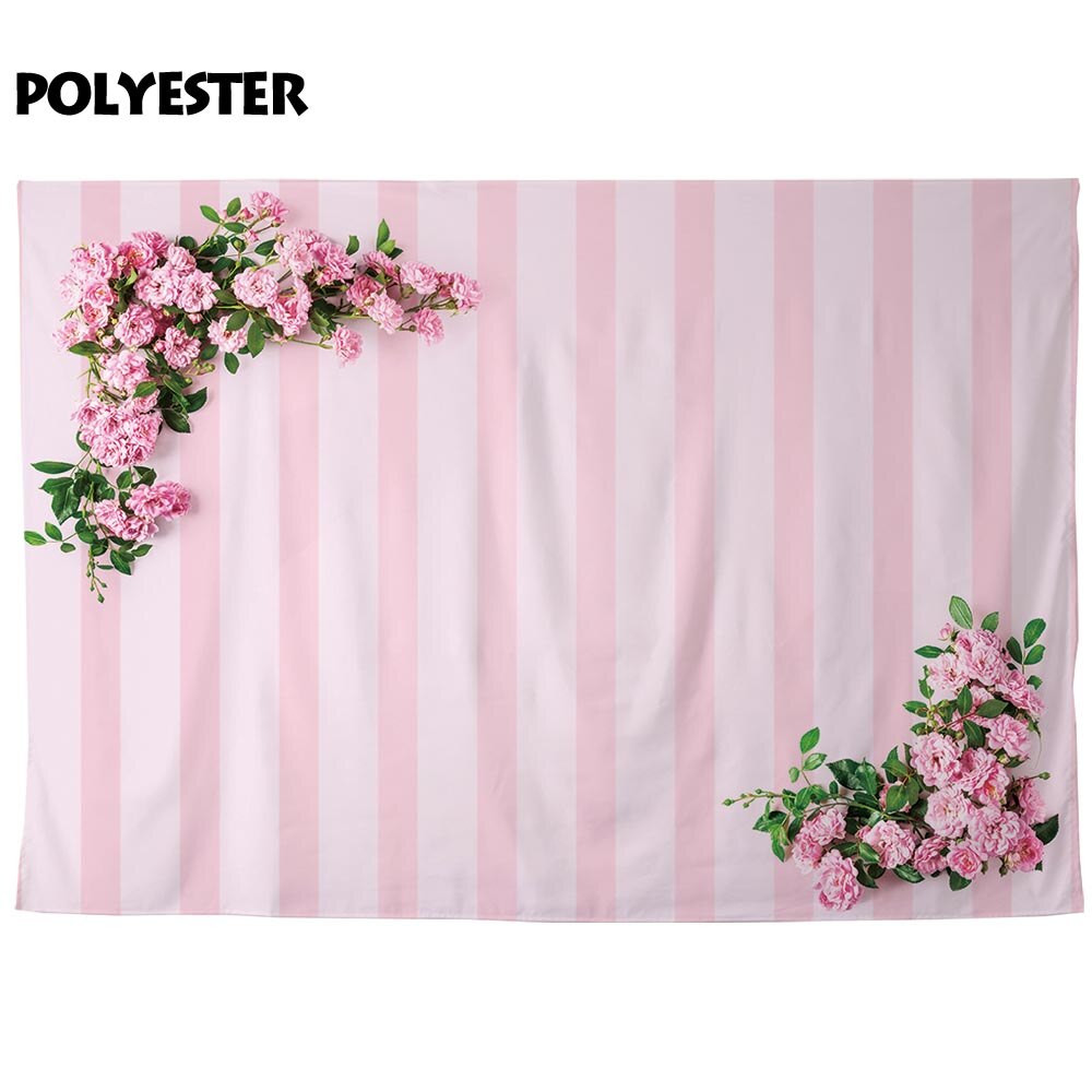 Flowers Romantic Wedding Party Backdrop Photocall Pink Stripes Decoration Fond Marriage Photozone Banner Background 