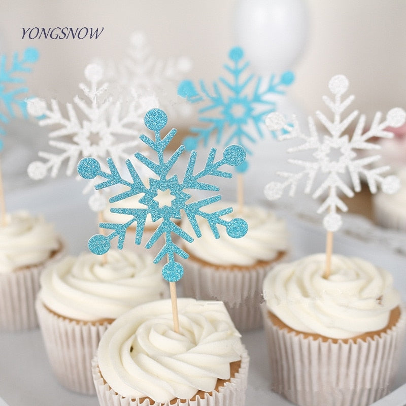 pcs/lot Cute SnowFlake Cartoon Cupcake Topper Cake Flags Wedding Birthday Party Baby Shower Decoration Supplies 