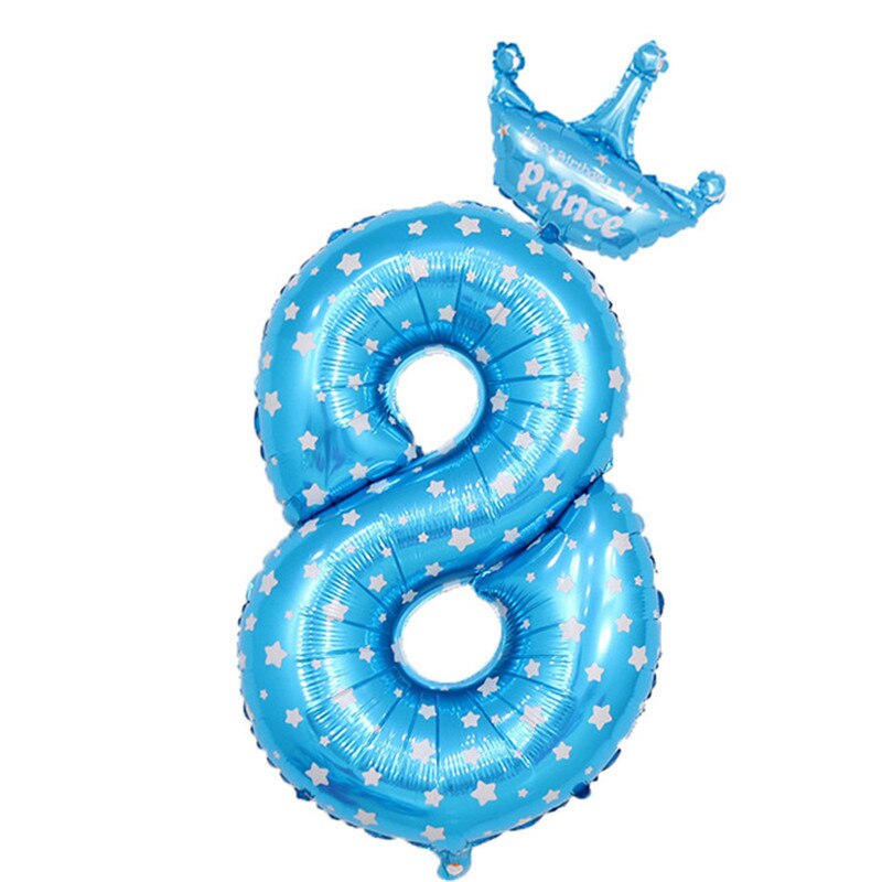 inch Number Foil Balloons Blue Pink Crown Balloon First Years Old Kid Boys Girls Birthday Baby Shower Party Decoration 