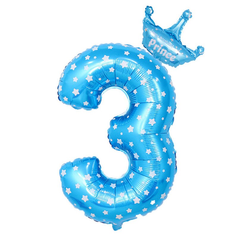 inch Number Foil Balloons Blue Pink Crown Balloon First Years Old Kid Boys Girls Birthday Baby Shower Party Decoration 