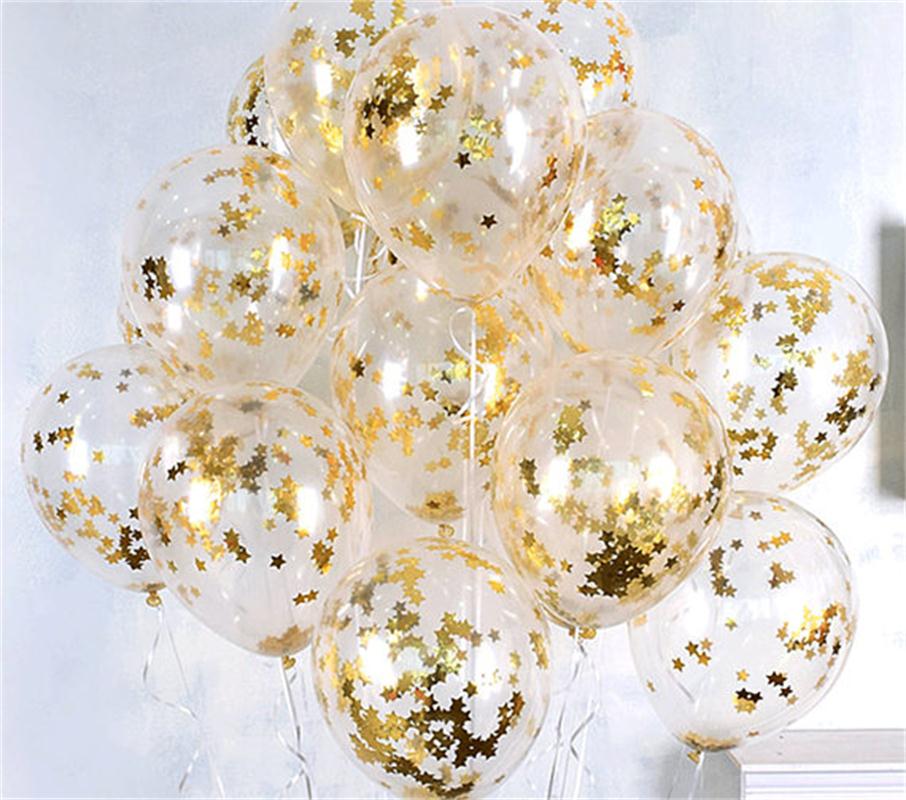 10pcs 12inch Gold Star Foil Confetti Balloons Clear Transparent Balloons Birthday party decor Baby Shower Wedding Party Decor PartyDecorHQ