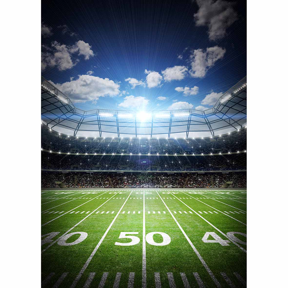 American football stadium shiny spot light blue sky backdrop camera photographic professional child photography 