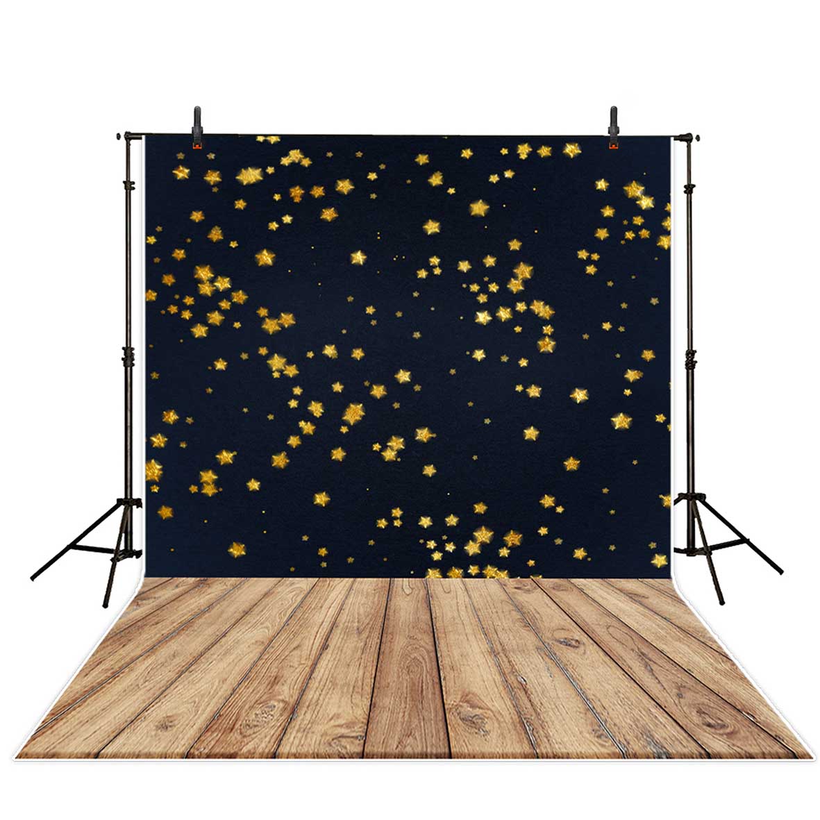 photography backdrops Bokeh golden stars black background wooden board children photo studio 