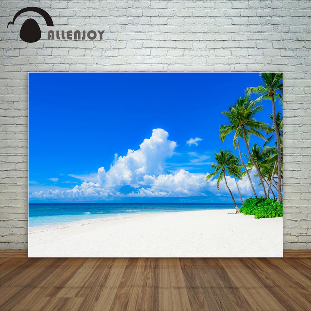 Island beach tropical tree clouds blue sky sand photocall decorations for home photography studio funds PartyDecorHQ