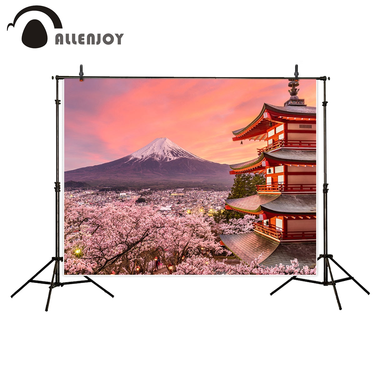 photo background Japanese style backdrop Mount Chureito Pagoda flowers sunset Natural Scenery photo booth PartyDecorHQ