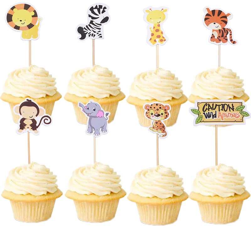 pcs Animal Cake Topper Happy Birthday Party Kid Wild Jungle Safari Children's Day Decorating 