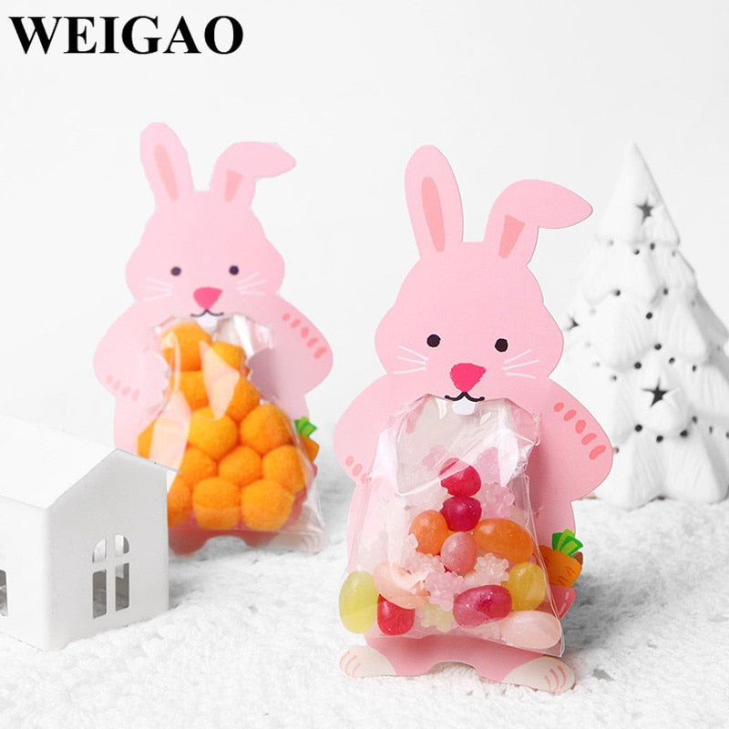 WEIGAO Pink Rabbit Candy Bags Easter Party Decorations Bunny Egg Carrot Pattern Plate Cup Napkin Happy Favors 