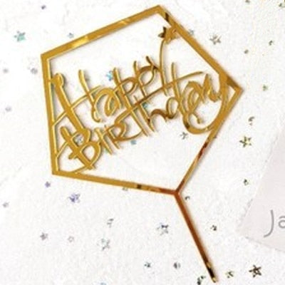 Happy Birthday Love Flag Cake Topper Acrylic Letter Gold Silver Top Decoration Party Wedding Supplies 