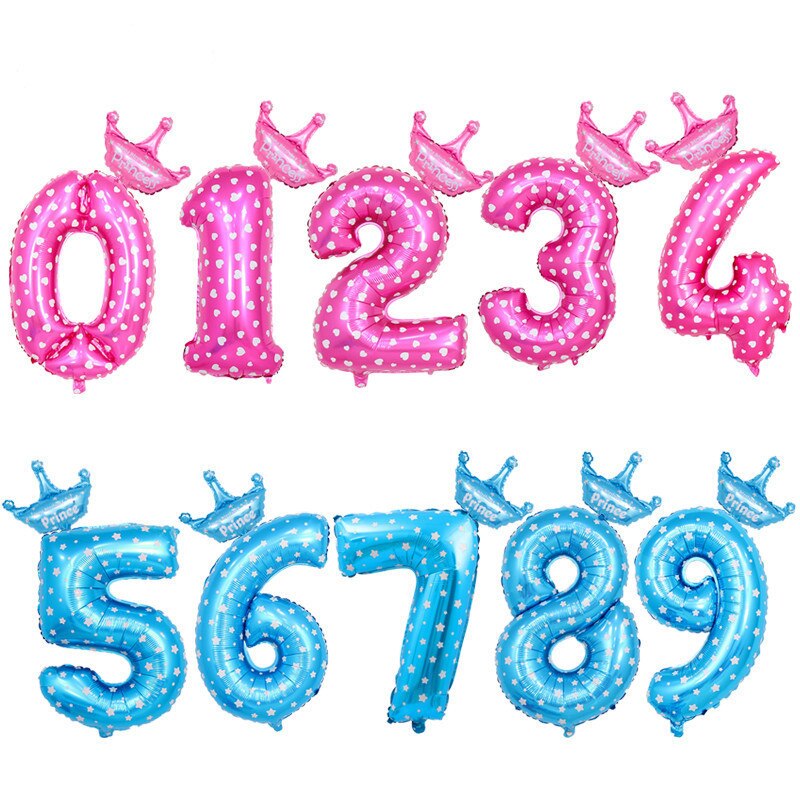 inch Number Foil Balloons Blue Pink Crown Balloon First Years Old Kid Boys Girls Birthday Baby Shower Party Decoration 