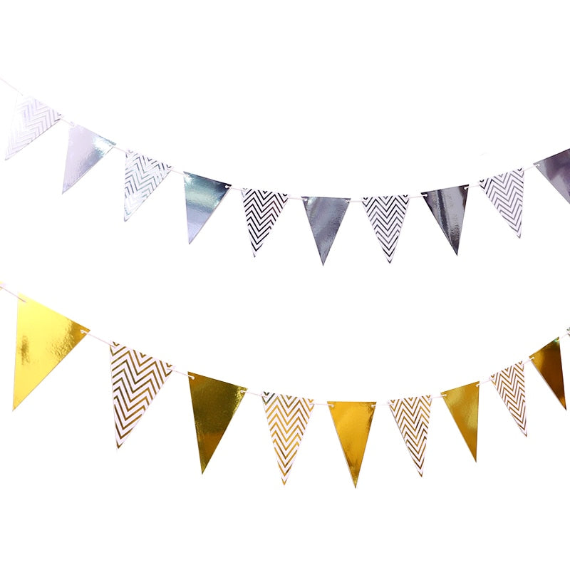 1 set Gold Wave Paper Banner bunting paper Flag Wedding birthday baby shower Party Decor Home Room Backdrop Kids Gifts Supplies-PartyDecorHQ