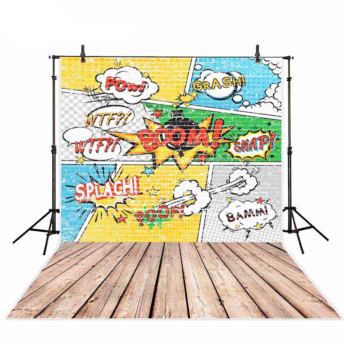 Explosion children's theme backdrops comic style wood planks photocall photo booth studio backdrop 