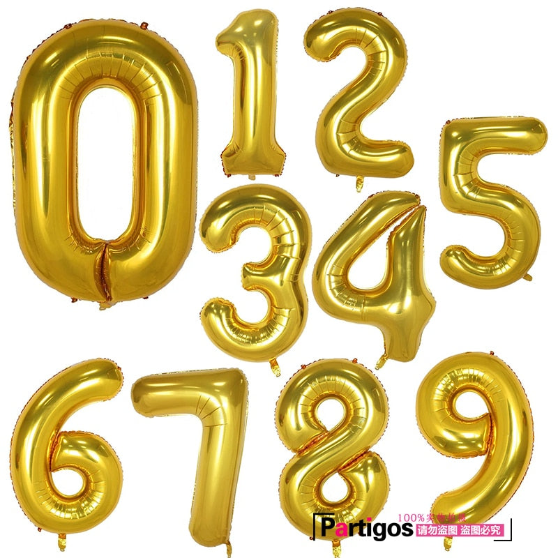 inch Rose Gold Silver Foil Number Balloons Birthday Party Decor Air Helium Globos Kid Baloons Balon 