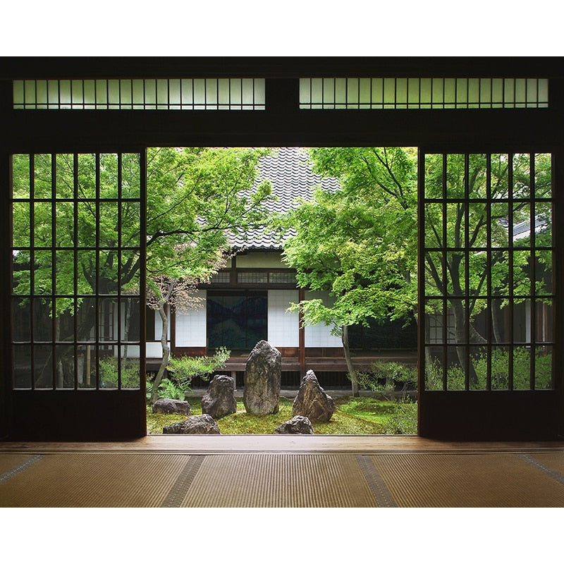 photography backdrops Japan Tatami room Washitsu Asian style rockery courtyard backgrounds photo studio vinyl 