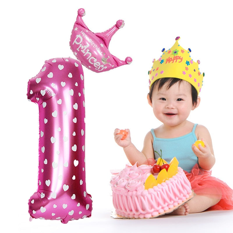 inch Number Foil Balloons Blue Pink Crown Balloon First Years Old Kid Boys Girls Birthday Baby Shower Party Decoration 