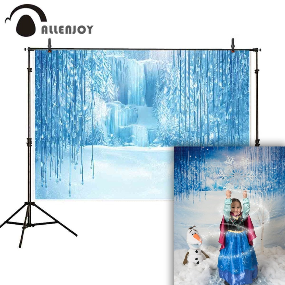 Photographic Background Frozen Castle Waterfall Winter Snow Blue Ice Fairy Christmas New Year Backdrop Photo Photocall 