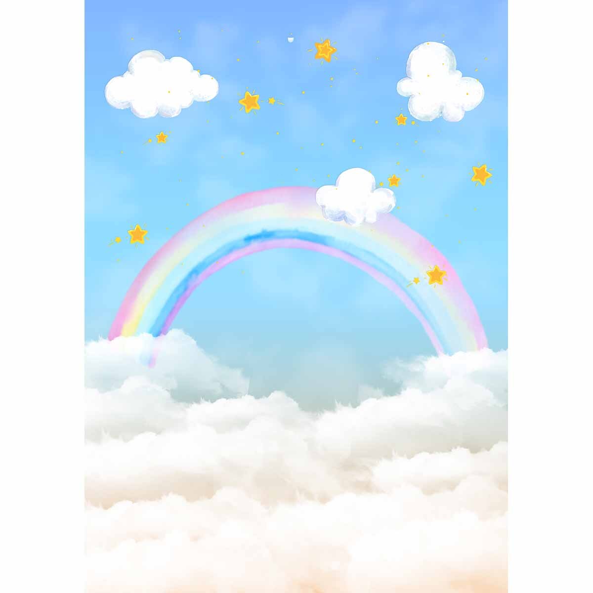 photography backdrops rainbow Clouds blue sky stars children baby shower newborn birthday photo studio Backgrounds 