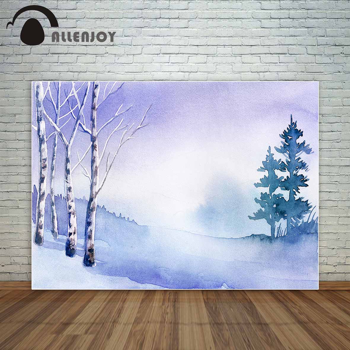 winter snow drawing gouache style backdrop for children tree forest photo background fund fond studio photo PartyDecorHQ