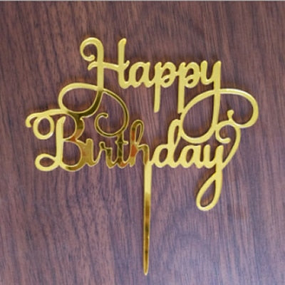 Happy Birthday Love Flag Cake Topper Acrylic Letter Gold Silver Top Decoration Party Wedding Supplies 