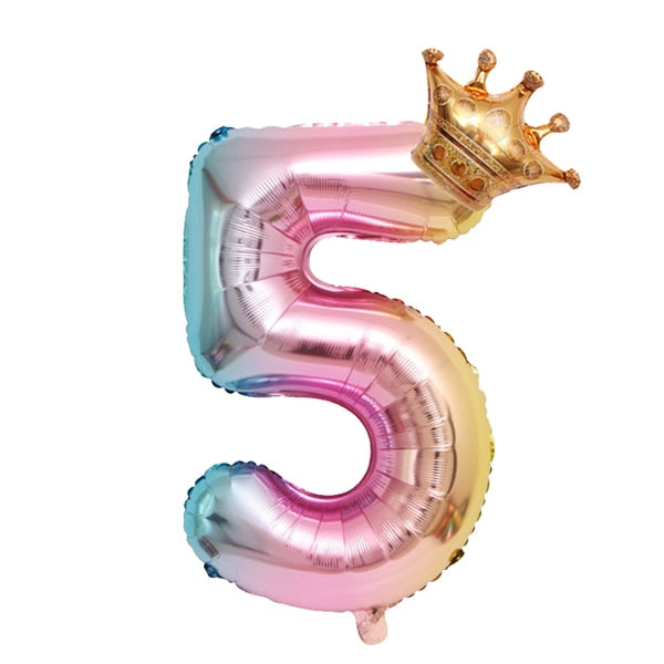 Large inch Helium Air Digit Figure Big Crown Number Foil Balloon Birthday Party Decorations Kids 