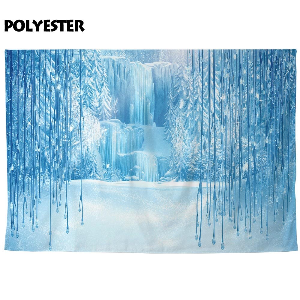 Photographic Background Frozen Castle Waterfall Winter Snow Blue Ice Fairy Christmas New Year Backdrop Photo Photocall 