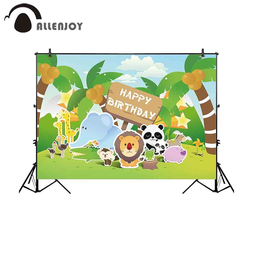 fotografico backdrop jungle party wild animals birthday children panda giraffe plant coconut tree background photocall 