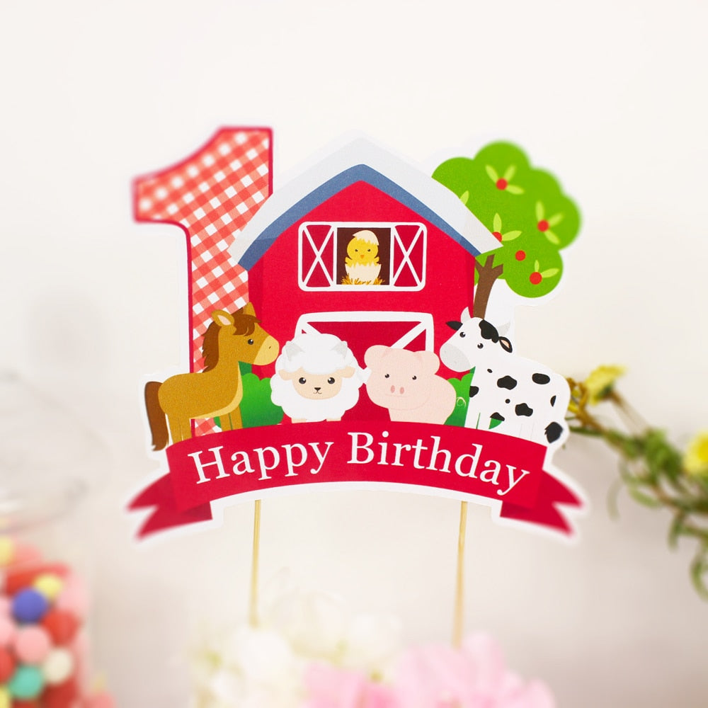 Farm Theme Party Cake Topper Animals Centerpiece Birthday Decorations Supplies Set 