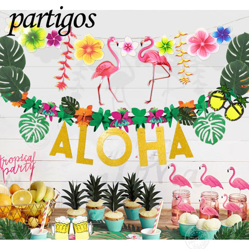 Hawaii Party Pineapple Summer Luau Flamingo Decoration Birthday Hawaiian Supplies 