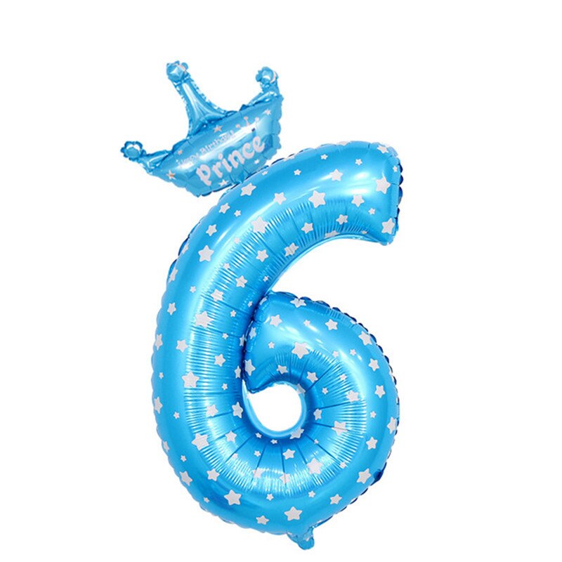 inch Number Foil Balloons Blue Pink Crown Balloon First Years Old Kid Boys Girls Birthday Baby Shower Party Decoration 