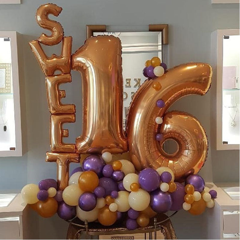 Sweet Party Decorations Supplies Sixteen Birthday Years Number Foil Balloons 