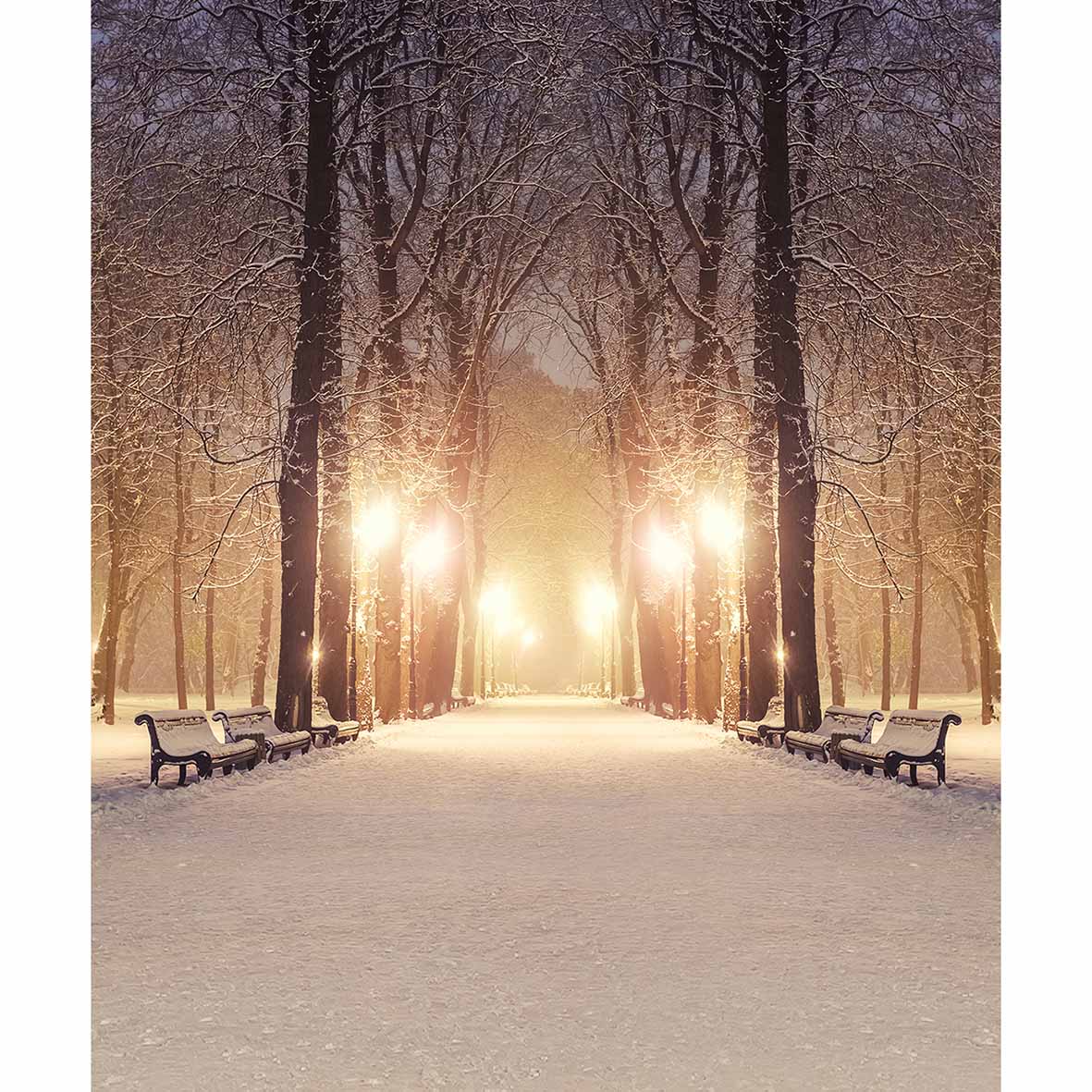 christmas backdrop street lamp ball winter trees snow path night scene Background photography backdrops photocall 